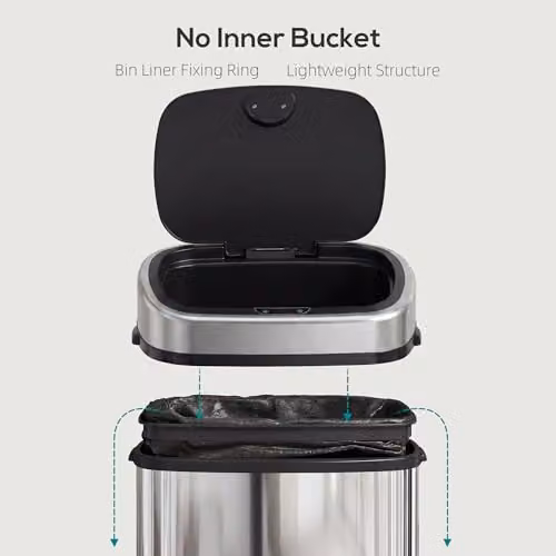HOMCOM 48L Automatic Motion Sensor Stainless Steel Dustbin in Silver, W: 29.5 cm, D: 40.5 cm, H: 57 cm – 4