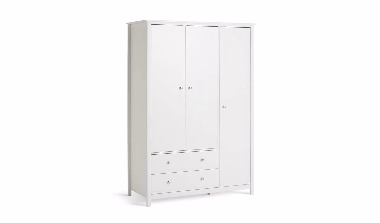 Brooklyn 3 Door Wardrobe in White FSC Pine with 2 Drawers