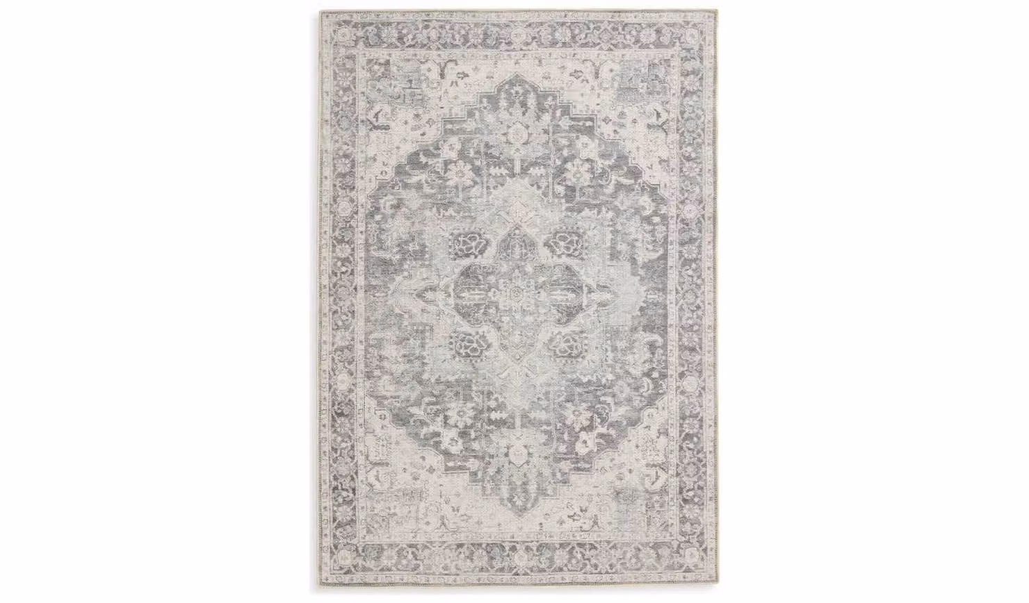 Cheap Furniture Warehouse Grey Vintage Effect Flatweave Runner, W: 80 cm, L: 150 cm, Cotton Polyester Viscose Blend