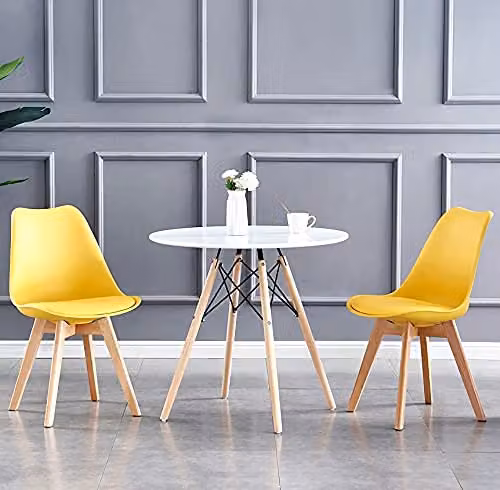 MCC Direct Set of 2 Retro Dining Chairs with Wooden Legs and Padded EVA Cushions in Yellow – 2