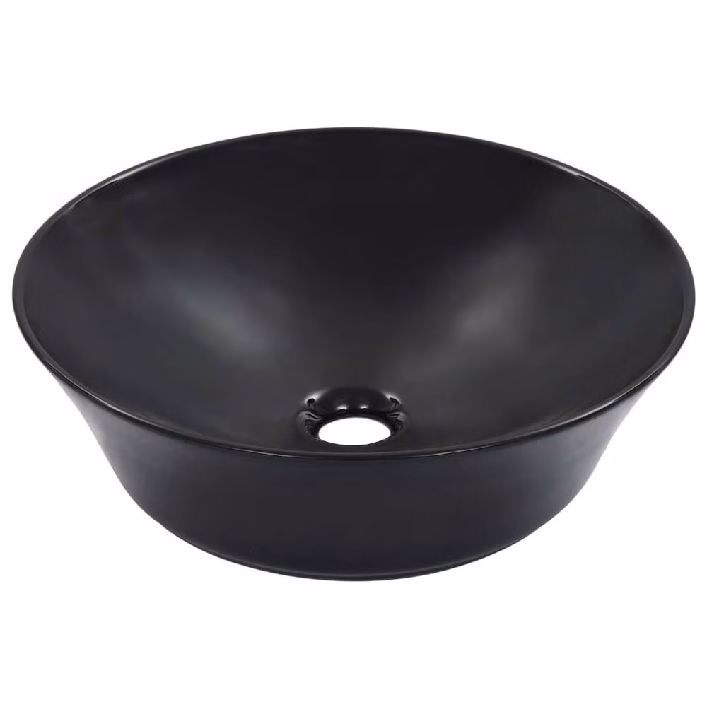 Berkfield Home Round Ceramic Countertop Wash Basin, Black, W: 41 cm, D: 12.5 cm, H: 12.5 cm – 2