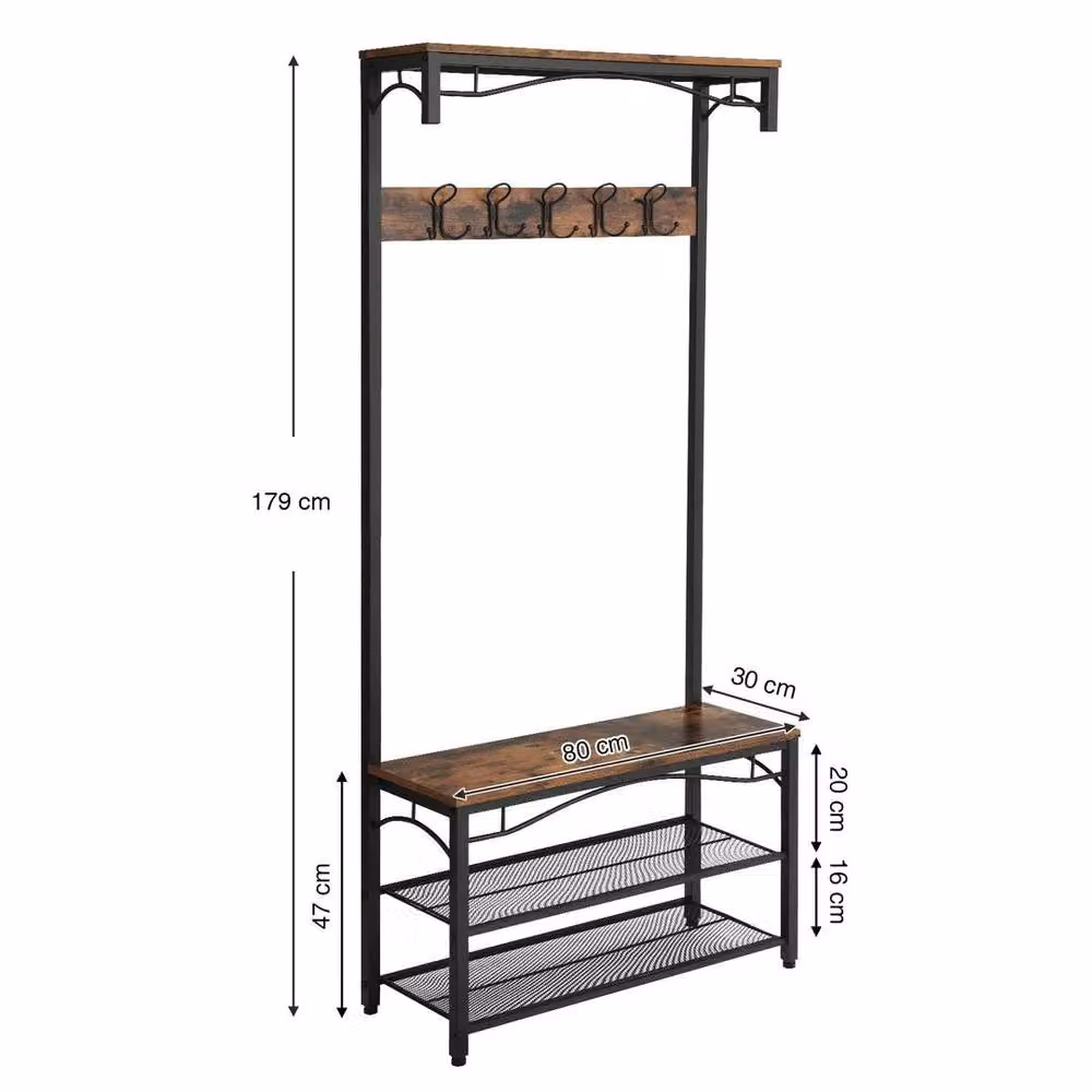 KORVIXA Brown Rustic Hall Tree with Bench and Shoe Rack – 2