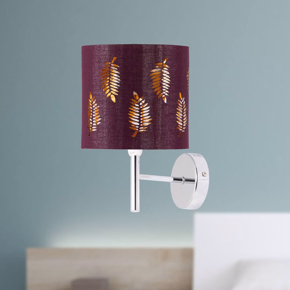 First Choice Lighting Brea Set of 2 Chrome Wall Lights with Burgundy Fabric Shades – 3