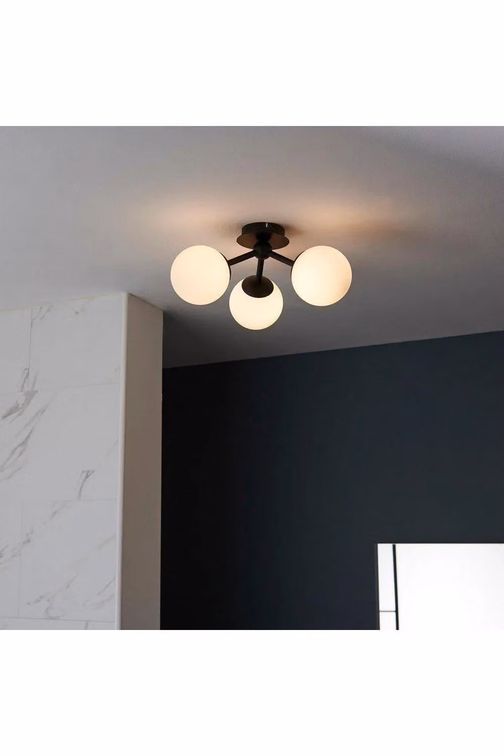 Netlighting Pulsa 3 Arm Semi Flush Bathroom Ceiling Light, Matt Black, IP44 – 2