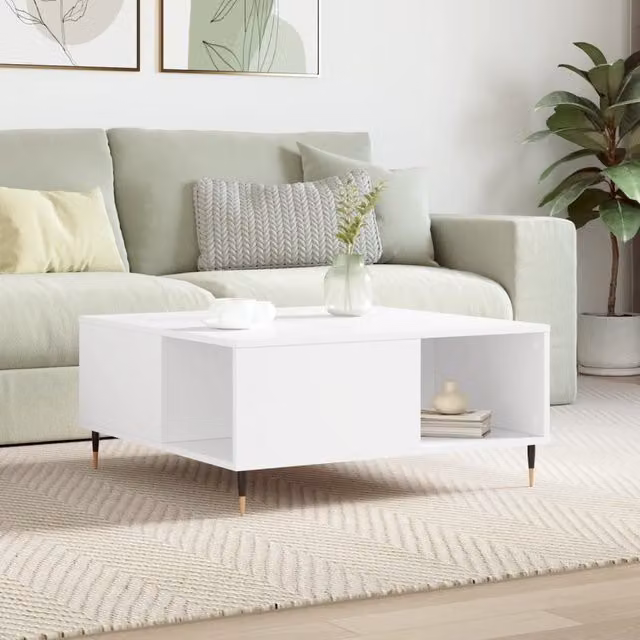 Berkfield Home Modern Square Coffee Table in White, W/D/H: 80 x 80 x 36.5 cm