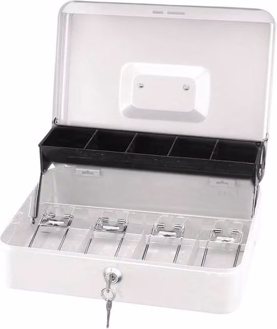 Spetlek White Heavy Duty Steel Cash Box Security Money Storage
