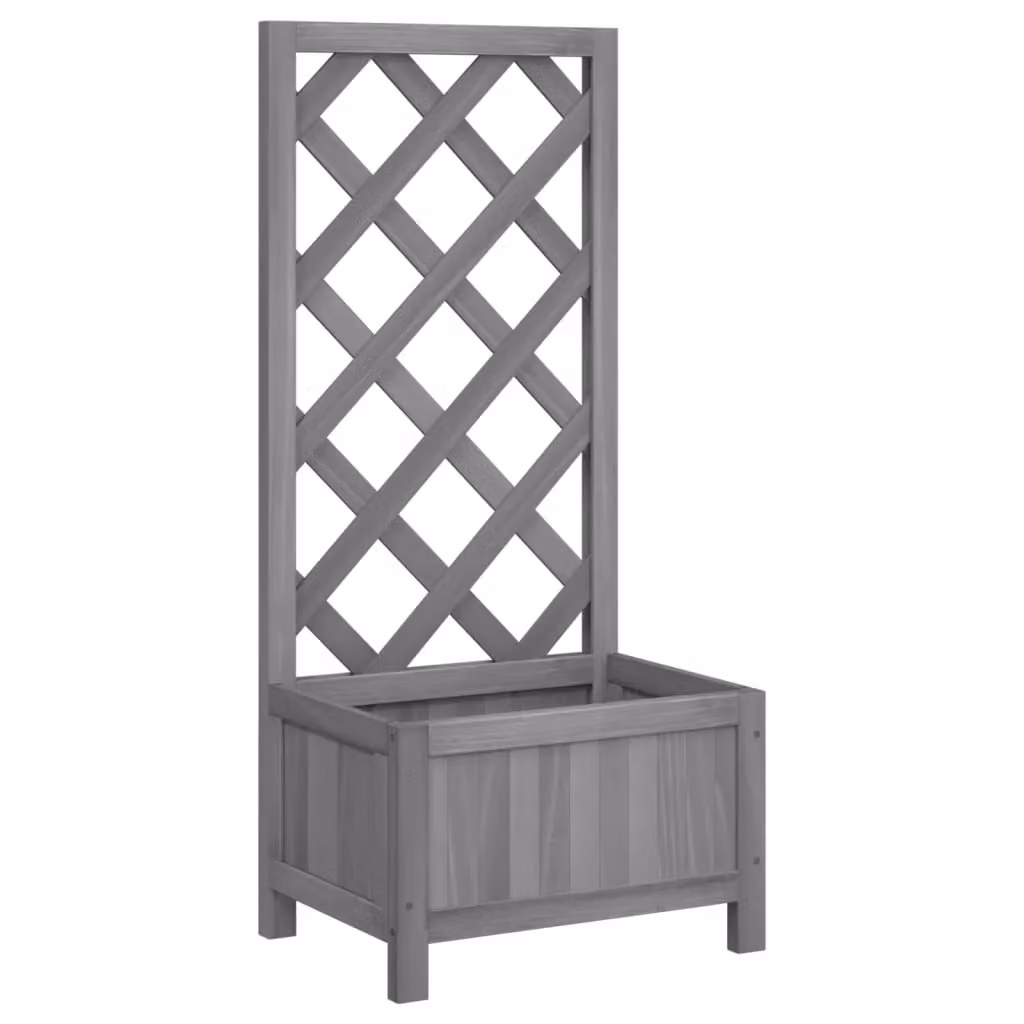 Berkfield Home Grey Solid Wood Fir Planter with Trellis – 2