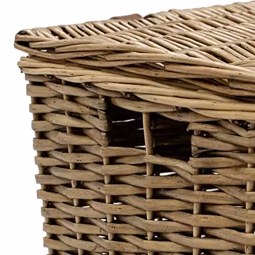 JVL Handmade Small Buff Wicker Hamper with Faux Leather Straps in Beige and Brown, W/D/H: 40.5 x 29.0 x 19.0 cm – 3