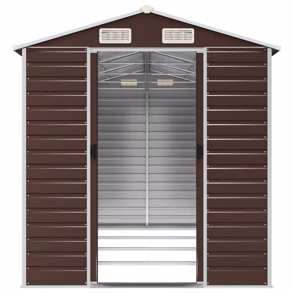 Berkfield Home Brown Galvanised Steel Gable Garden Shed W/D/H: 191 x 385 x 198 cm – 4