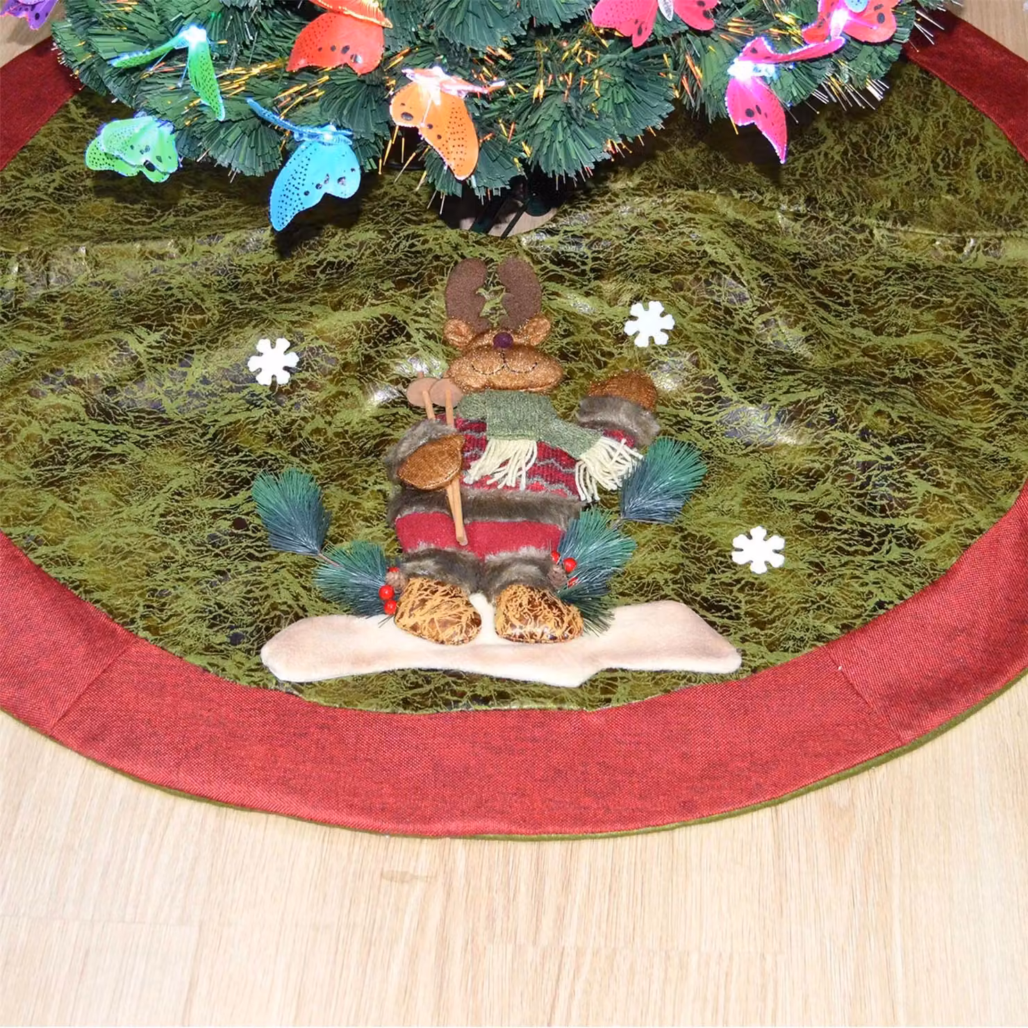 Shatchi Deluxe 3D Handmade Christmas Tree Skirt Base Cover in Yellow and Multicolour, Width: 122 cm – 2