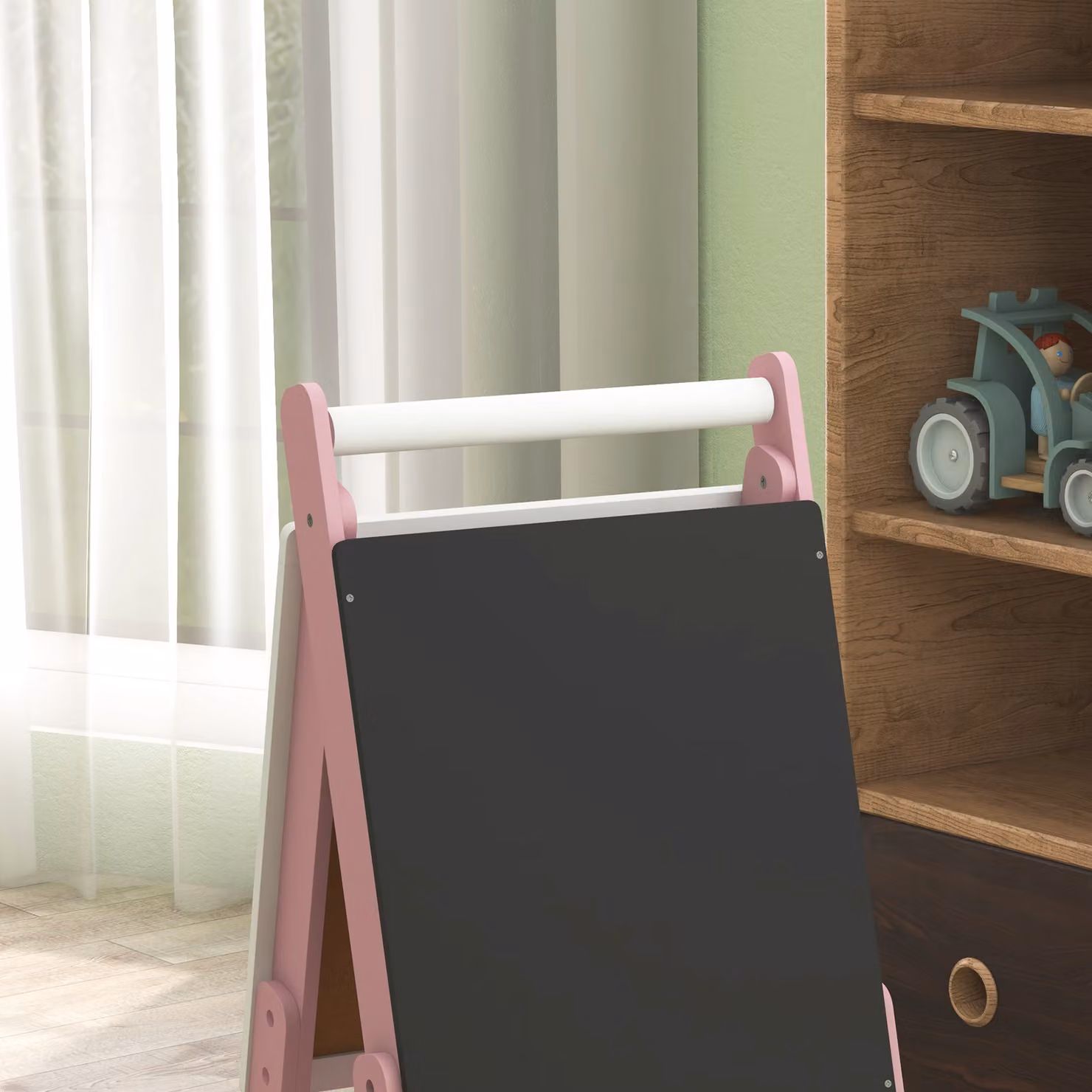 AIYAPLAY 3 in 1 Art Easel for Kids with Paper Roll, Height Adjustable Double-Sided Whiteboard and Chalkboard, Pink and White – 5