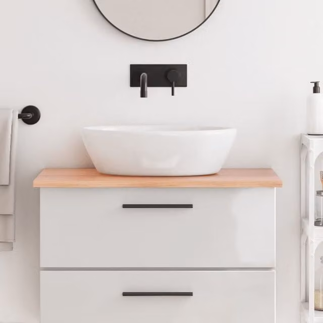 Berkfield Home Brown Treated Solid Wood Bathroom Countertop W: 80 cm, D: 50 cm, H: 2 cm