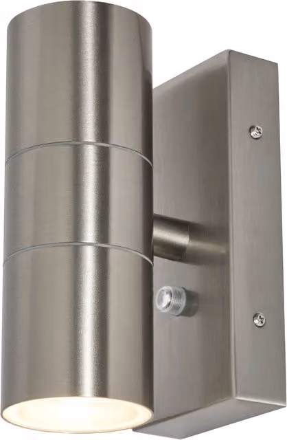 Litecraft Kenn Modern Stainless Steel Up and Down Outdoor Wall Light with Dusk Sensor in Silver and Grey