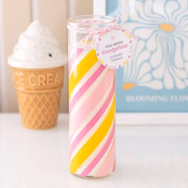 Uniqueful Candy Stripe Candyfloss Tube Candle in Pink and Multicolour