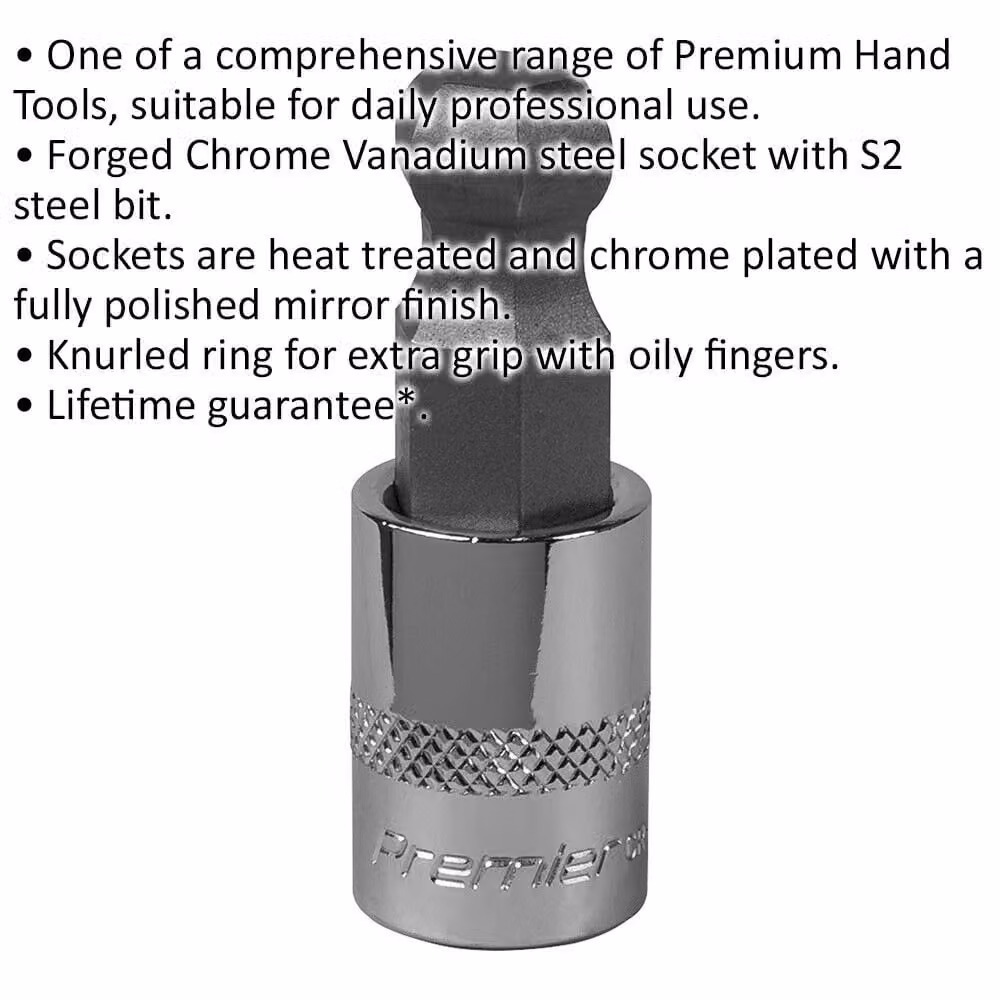 Loops 12mm Ball-End Hex Socket Bit, 3/8 inch Square Drive, Chrome Vanadium Steel, Silver/Multicolour – 2