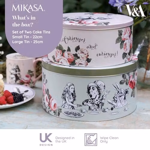 Mikasa Floral Metal Cake Tin Set of 2 in White and Multicolour – 2