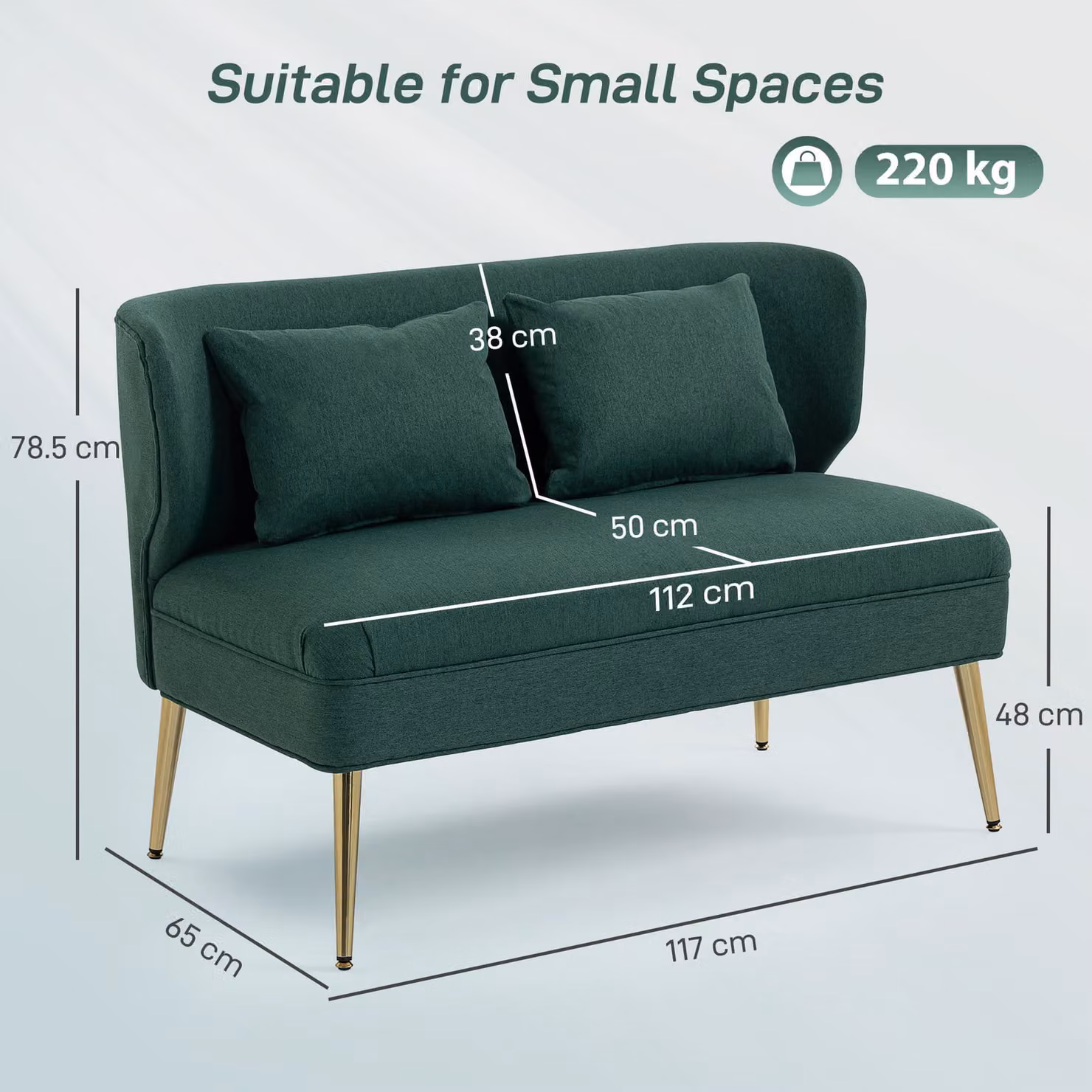 HOMCOM 2 Seater Upholstered Sofa in Green Fabric with Metal Legs – 4
