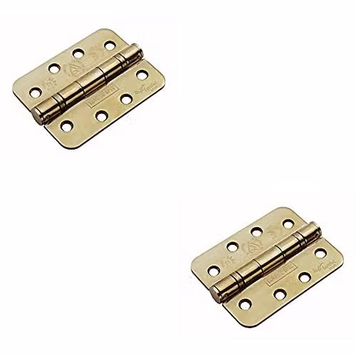 Loops 2 Pairs of Rounded Ball Bearing Butt Hinges in Brass, H 102 x W 76 x D 3 mm