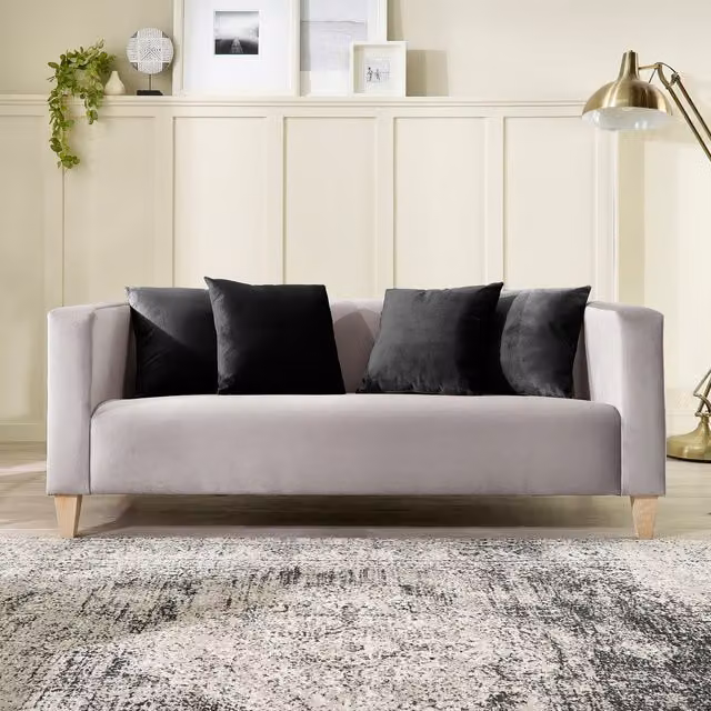 Aspire Bonnie 3 Seater Sofa in Silver Brushed Velvet with Solid Wood Frame