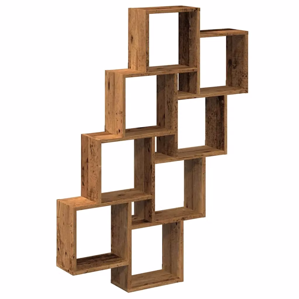 Berkfield Home Wall Mounted Cube Shelf in Old Wood Brown, W/D/H: 90 x 15 x 119.5 cm – 2