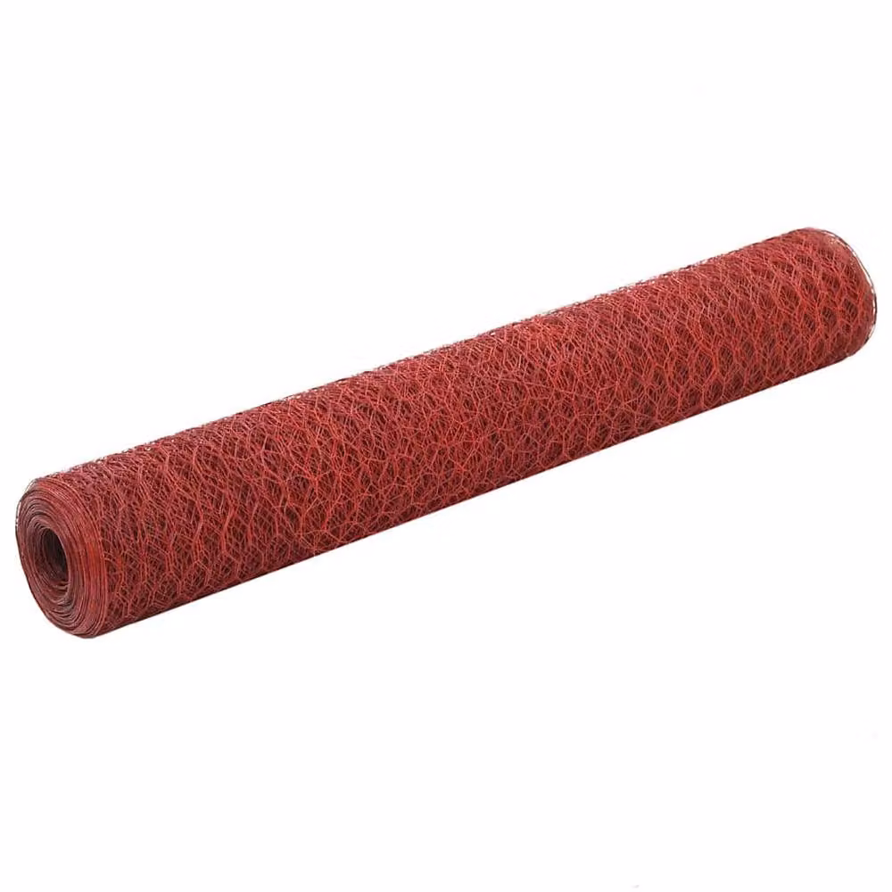 Berkfield Home Red PVC Coated Steel Chicken Wire Fence 25 x 1 m – 2