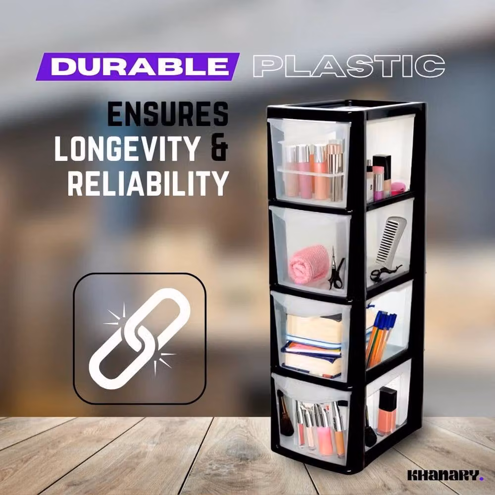 FORGEVIO 4 Drawer Medium Tower Plastic Storage Unit in Black – 4