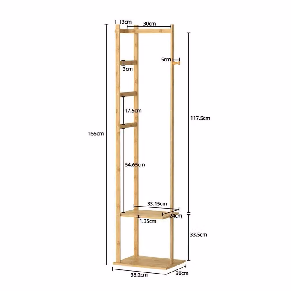 Kelvenix Brown Bamboo Hall Tree with Bench and Dual Hook and Rail Matrix – 2