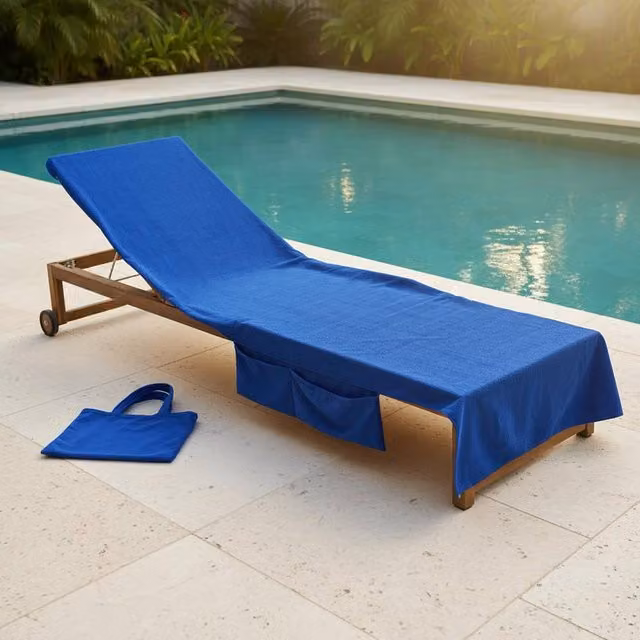 OHS Microfibre Quick-Dry Absorbent Beach Towel with Pocket in Cobalt Blue, W: 75 cm, L: 215 cm – 6
