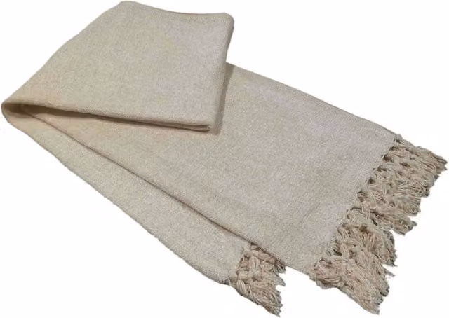 NewEdgeBlinds Boho Chenille Throw with Fringes in Beige and Yellow
