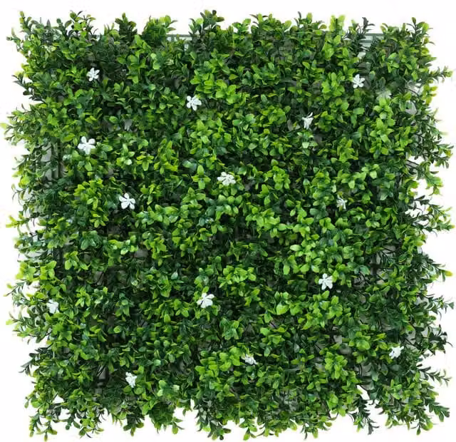 True Products Artificial White Flower Green Living Wall Panel, W/D/H: 50 x 50 x 50 cm