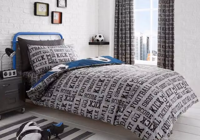 Bedlam Reversible Football Graphic Childrens Polycotton Duvet Cover Set, Blue, 200 x 200 cm