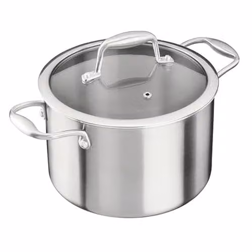 Cooks Professional Tri-Ply Silver Stockpot with Tempered Glass Lid, 20cm Diameter, Aluminium and Stainless-Steel – 1