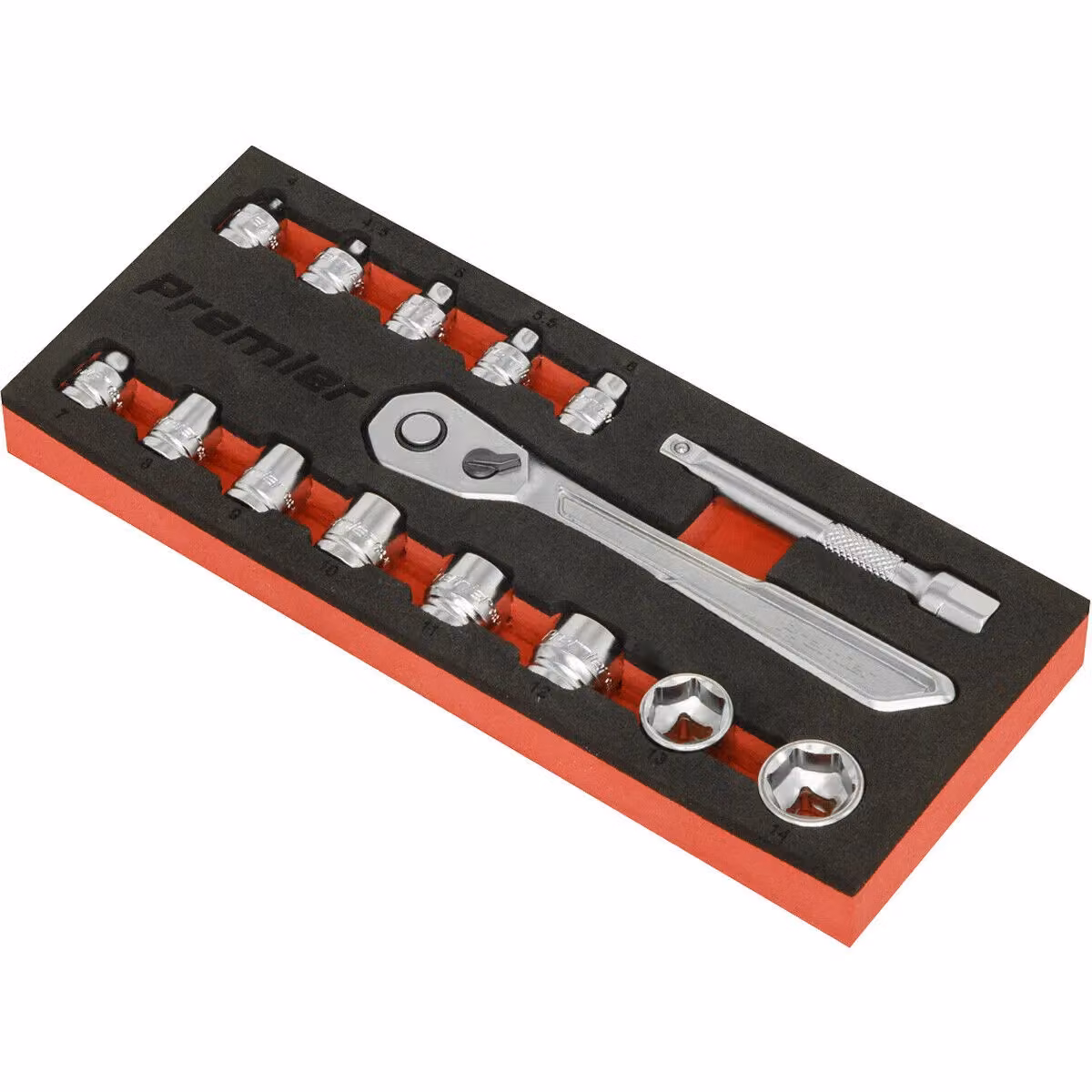 Loops 15 Piece Low Profile Socket Set with 1/4 Inch Metric Square Drive 6 Point Sockets and Ratchet Handle in Silver Chrome Vanadium Steel – 2