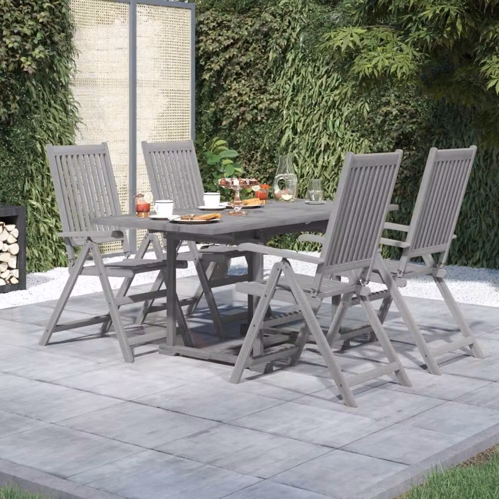 Berkfield Home 5 Piece Garden Dining Set in Grey Solid Acacia Wood – 2