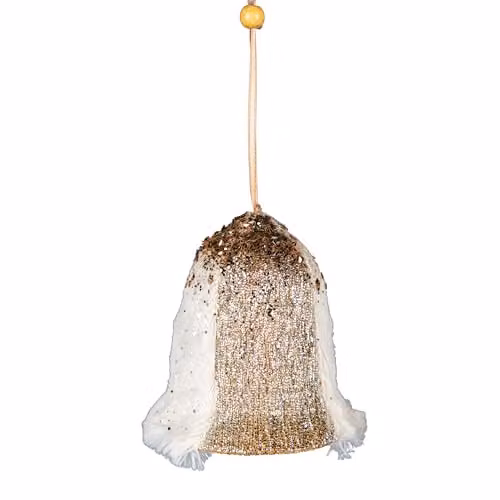 Shatchi Gold and White Christmas Bell Hanging Pendant Decoration – 1