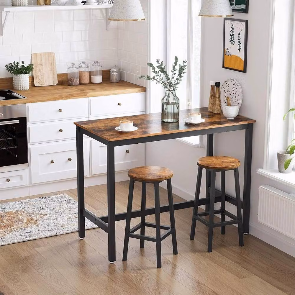 FORGEVIO Set of 2 Industrial Round Bar Stools in Brown and Black – 3