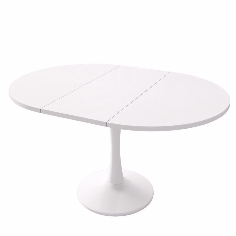 Rolipo Modern Extendable Round Dining Table in White Matt MDF, Diameter: 100-140 cm – 2