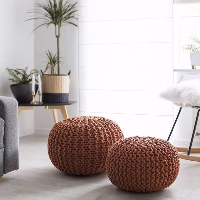 Wyld and Coco Copper Knit Pouffe Ottoman, W/D/H: 50 x 35 x 35 cm