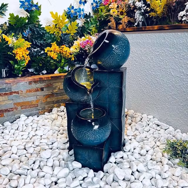 Tranquility Solar Powered Freestanding Cascade Water Feature in Grey and Petrol
