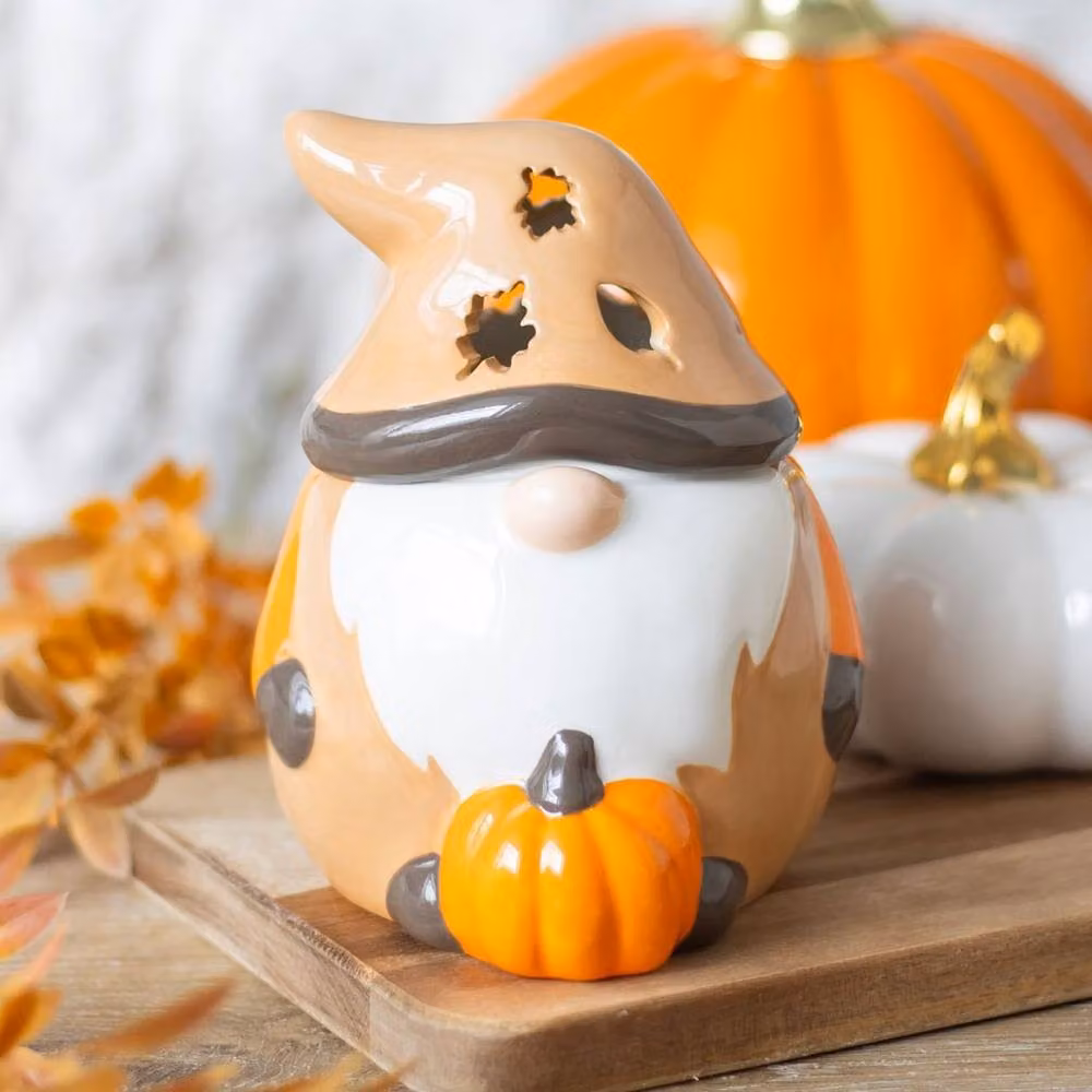 Uniqueful Autumn Gonk Ceramic Tealight Oil Burner in Orange, Brown and Multicolour – 2