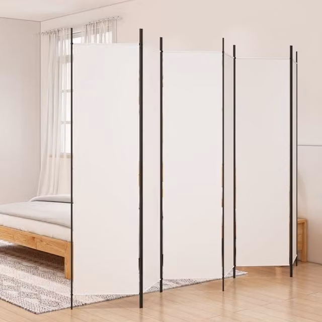 Berkfield Home 6-Panel Fabric Room Divider in White, W/H: 300 x 200 cm
