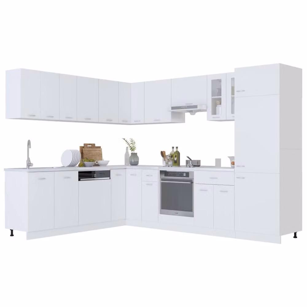 Berkfield Home Lyon 14 Piece Modern White Kitchen Cabinet Set with Hinged Doors and Internal Shelves – 2