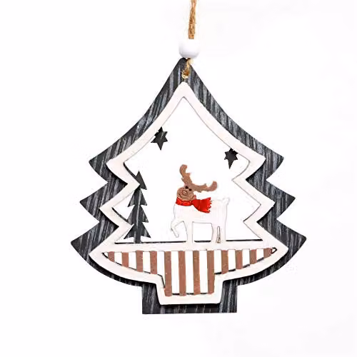 Shatchi Classic Grey Wooden Christmas Hanging Ornaments Set of 3 Featuring Snowman, Reindeer and Santa Figures