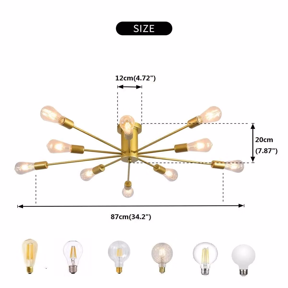Garwarm 10-Light Sputnik Chandelier Industrial Semi Flush Mount Ceiling Light in Gold/Brass – 2