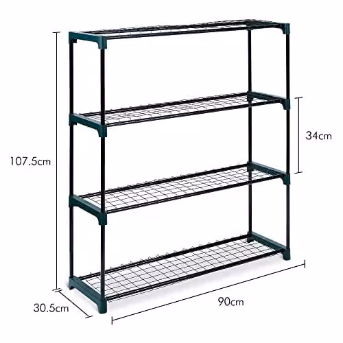 VonHaus 4 Tier Steel Greenhouse Shelving Staging Unit, Pack of 2, Black and Green, H 107.5 cm x W 90 cm x D 30.5 cm – 3