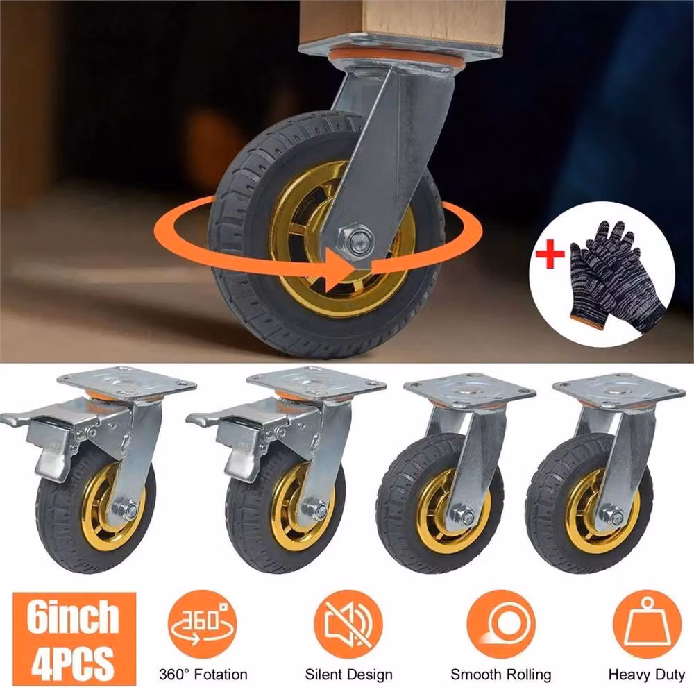 Nordara 4-Piece Heavy Duty 6 Inch Swivel Caster Wheels in Black – 4