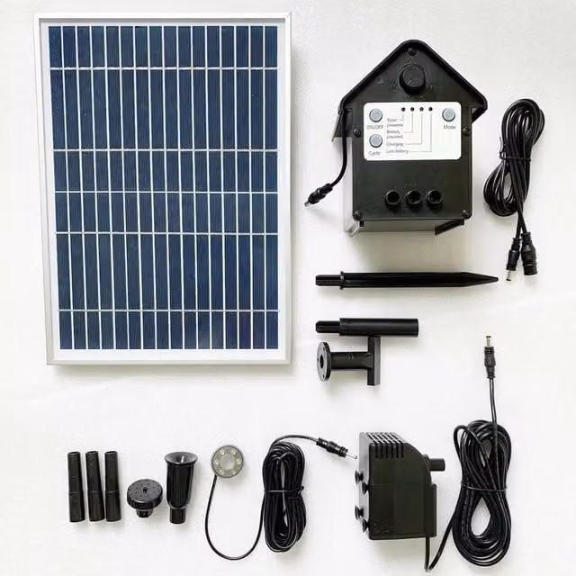 FLAVORA Solar Fountain Pump Kit with LED Lights and Battery Backup, Black, 800LPH – 1