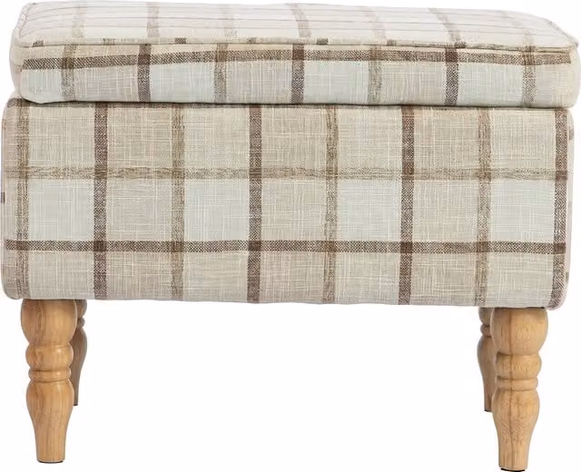 HOMCOM Brown Linen Fabric Rectangular Storage Footstool with Removable Top and Hidden Space
