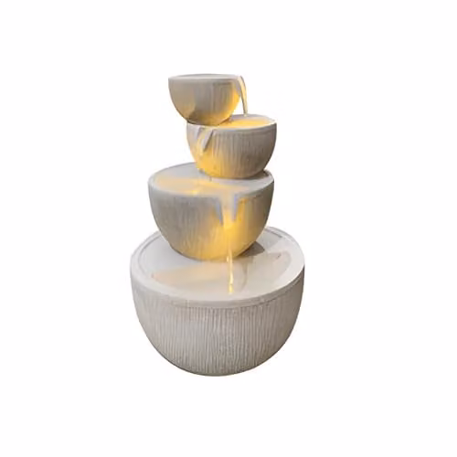 Tranquility Natural White Round Tabletop Cascade Water Feature with Protective Cover Kit and Tablets