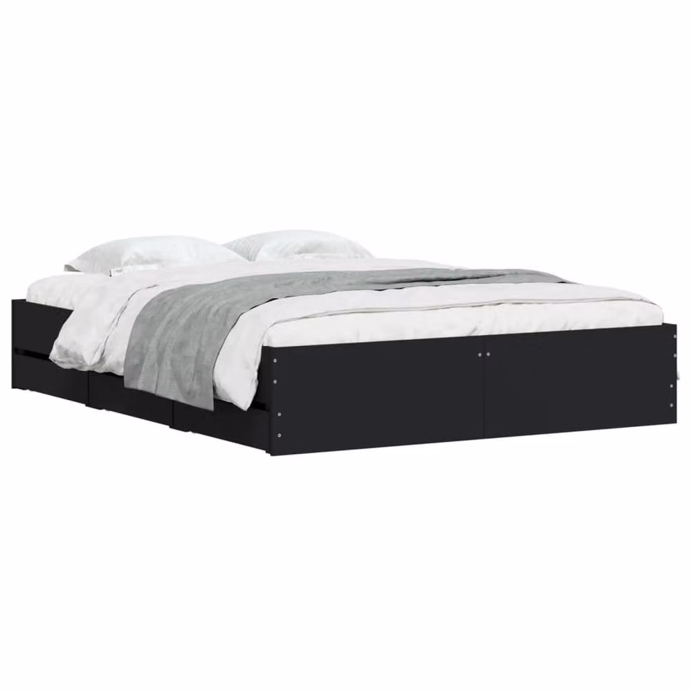 Berkfield Home Modern Bed Frame with Drawers in Black, W/D/H: 140 x 200 cm – 3